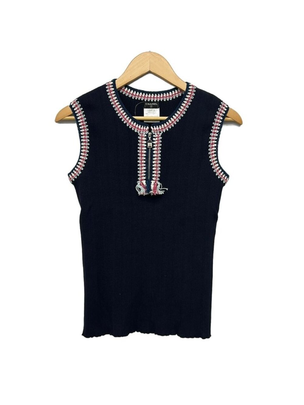 Chanel Sleeveless Sweater L Dark Navy Pink Multi